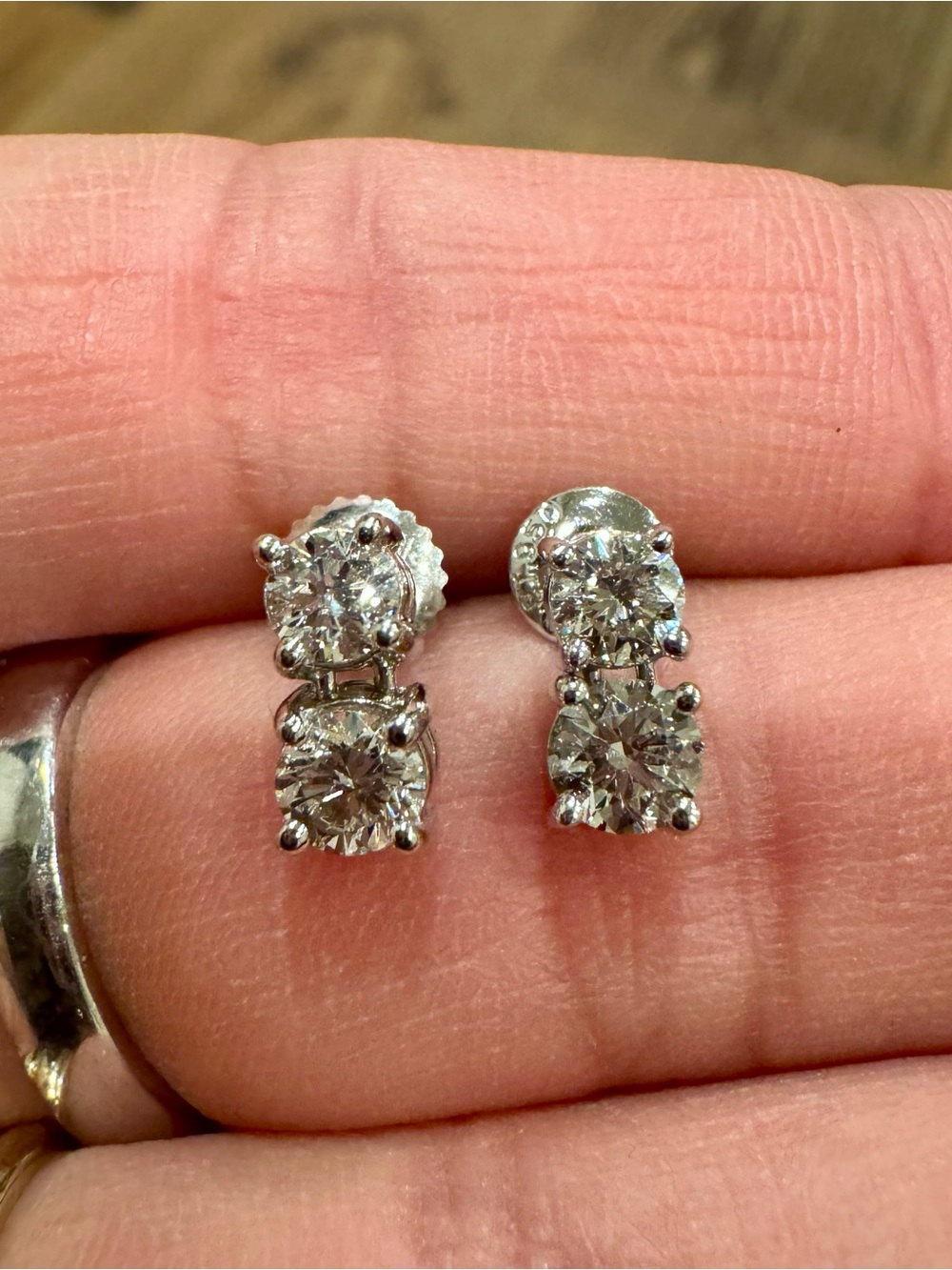 Platinum Classic Double Round Diamond Drop Earrings